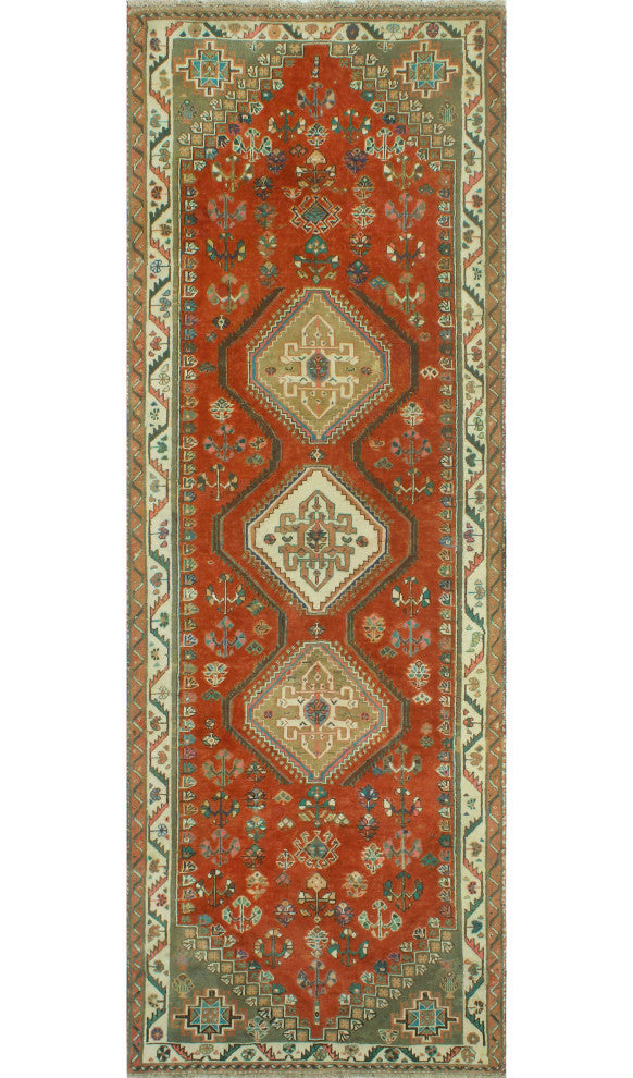 Fine Vintage Distressed Anane Rust/Ivory Runner, 3'3x9'6
