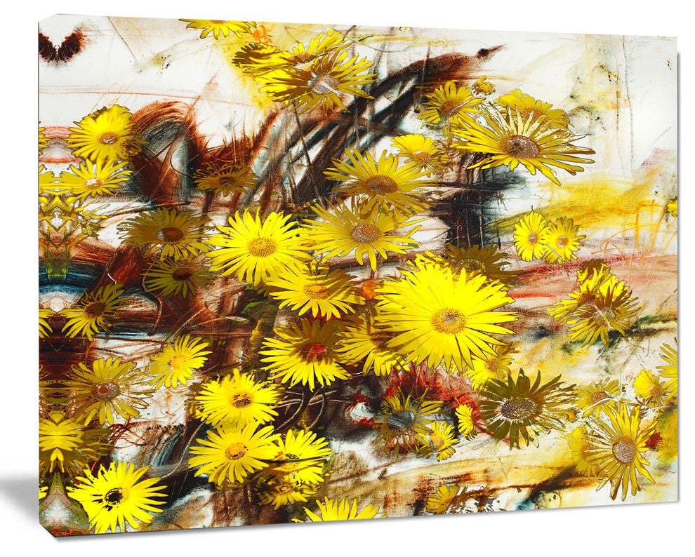 Yellow Flowers Watercolor Illustration, Floral Art Canvas Print, 60"x28"