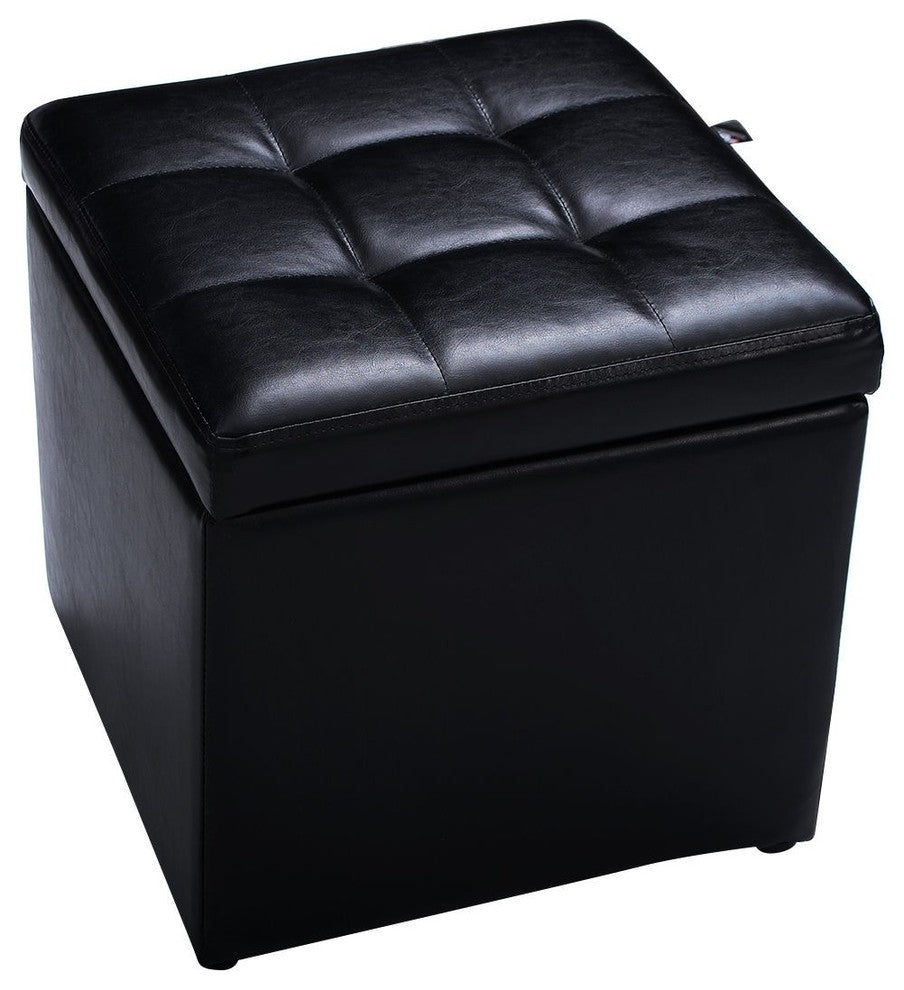 Modern 16" Ottoman Pouffe Storage Box Lounge Seat Footstools, Black