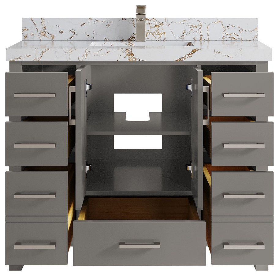Malibu 42 Single Sink Bath Vanity in Elephant Skin Gray 2" Viola Gold