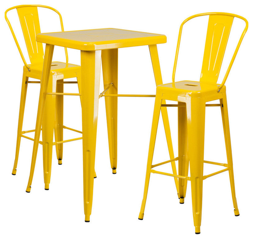 Metal Indoor/Outdoor Bistro Bar Set, Yellow