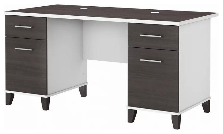 Transitional Desk, Double Pedestal With File & Storage Drawers, Storm Gray/White
