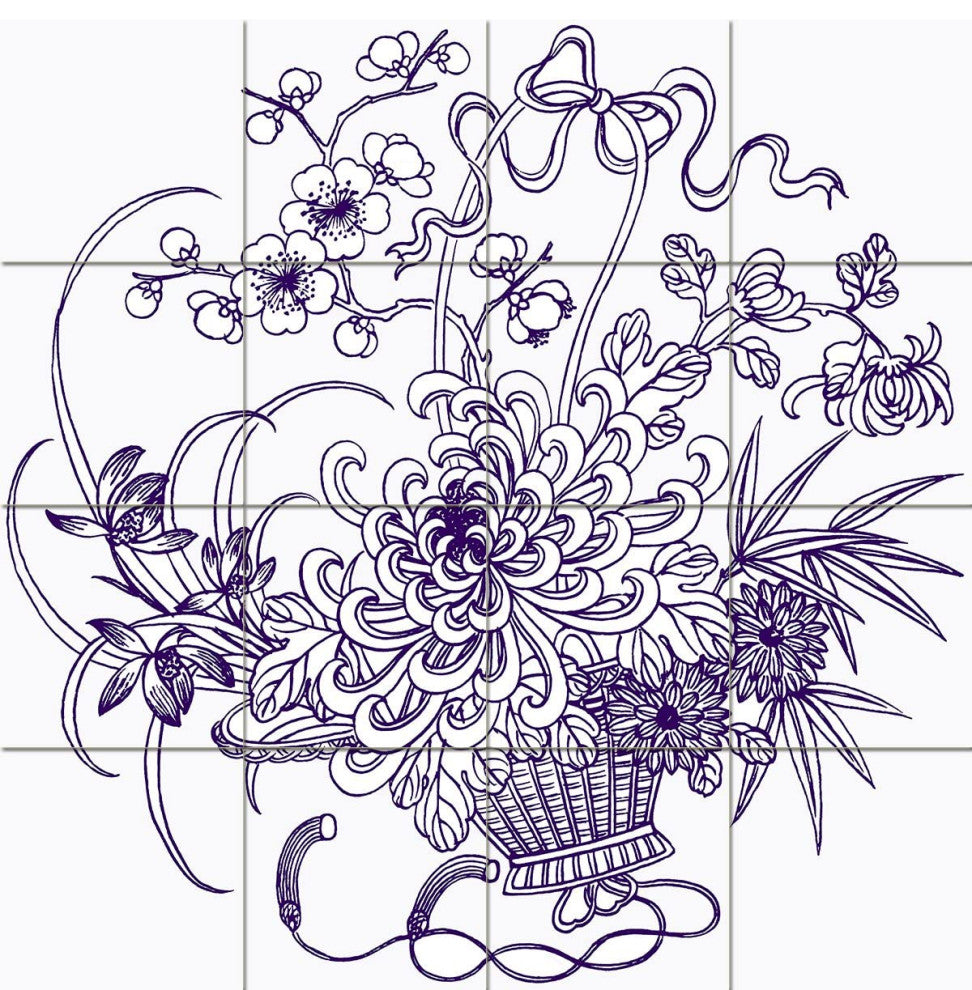 Chinese Rialo Template Tile Mural Chinese Patterns basket of flowers Backsplash 6