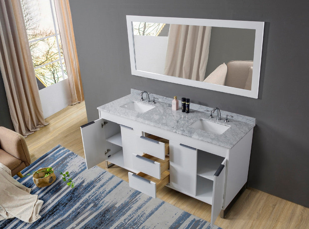 72" Luca Bath Vanity, White and Mirror
