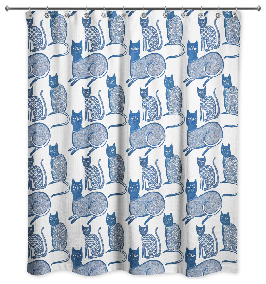 Blue Cat Pattern 71"x74" Shower Curtain