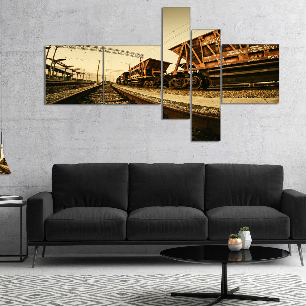Railway Tracks in Ukraine, Landscape Photo Canvas Art Print, 60"x32", 5 panels