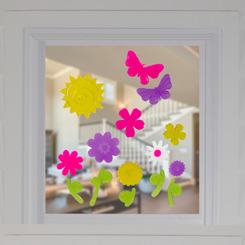 Pink and Purple Flowers Spring Gel Window Clings