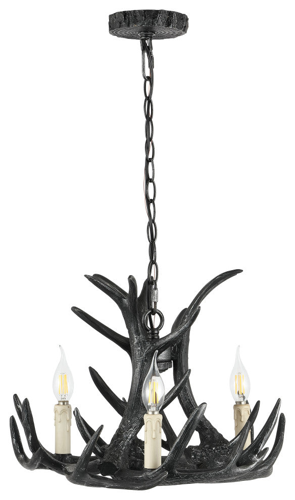Eldora 18" Adjustable Resin Antler 3-Light LED Chandelier, Black