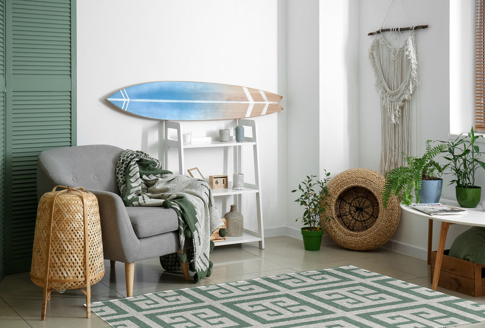Greek Key Patterned Chenille Rug