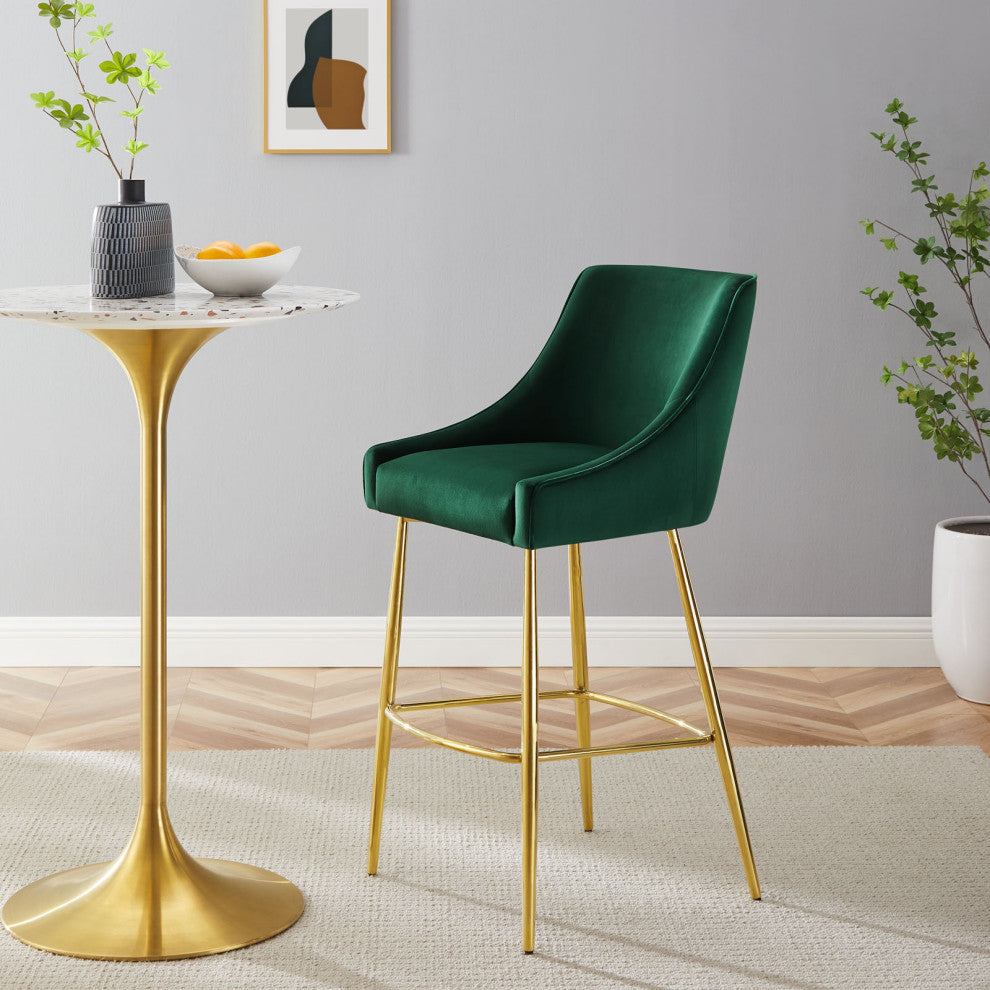 Discern Performance Velvet Bar Stool Green -5473