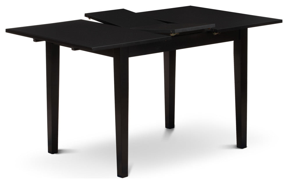 5Pc Dining Set, 4 Parson Chairs, Butterfly Leaf Dining Table, Black