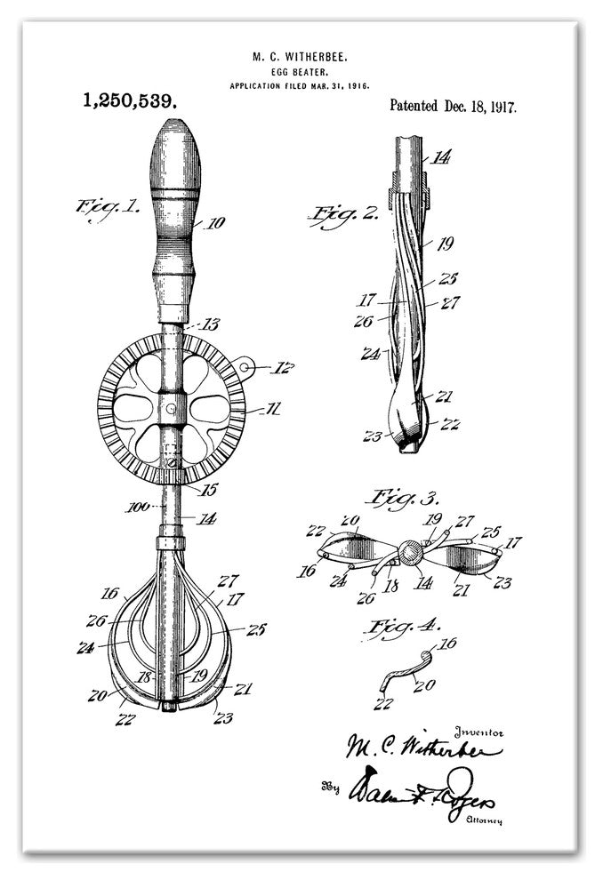 Vintage Egg Beater Patent 20"x30" Print on Canvas