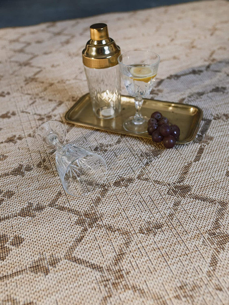 Outdoor Collection Geometric Area Rug - Bohemian Rug, Neutral, 7'10"x10'