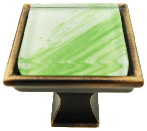 Hand Brushed Green Tilted Stroke Crystal Glass Oil Rubbed Bronze Classic Knob