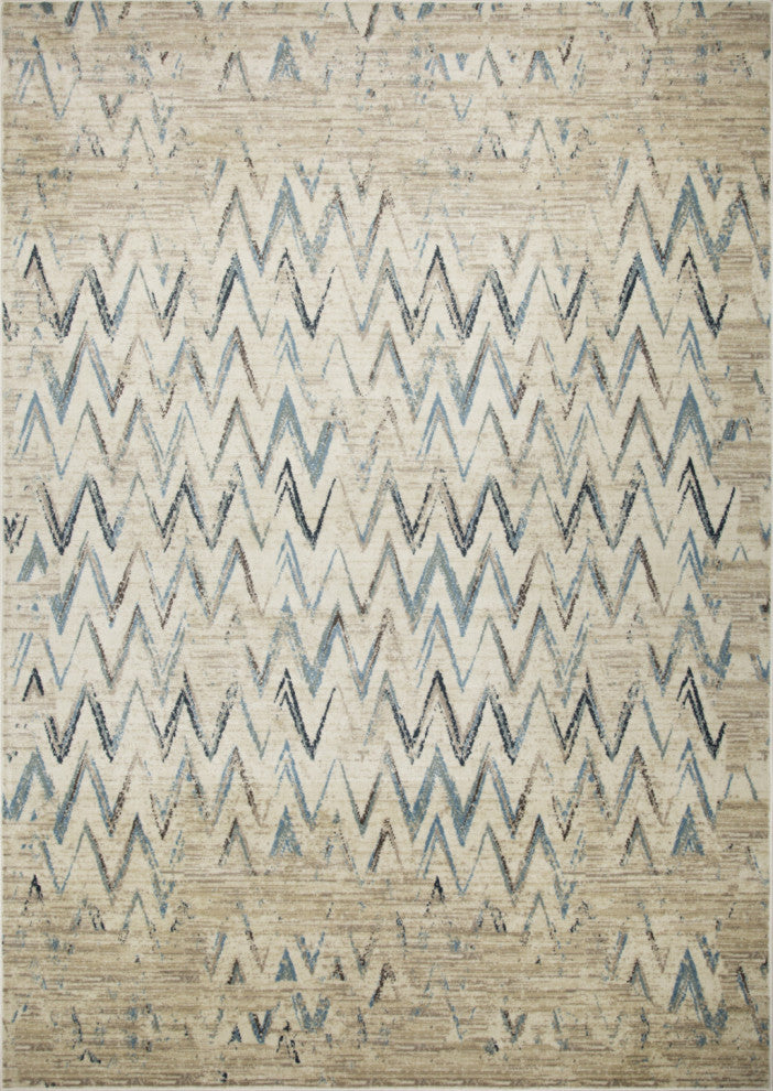 8"x11" Beige Blue Distressed Chevron Area Rug