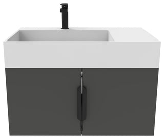 CastelloUSA Amazon 30" Left Wall Mounted Bathroom Vanity Set, Black, White Top, Black Handles
