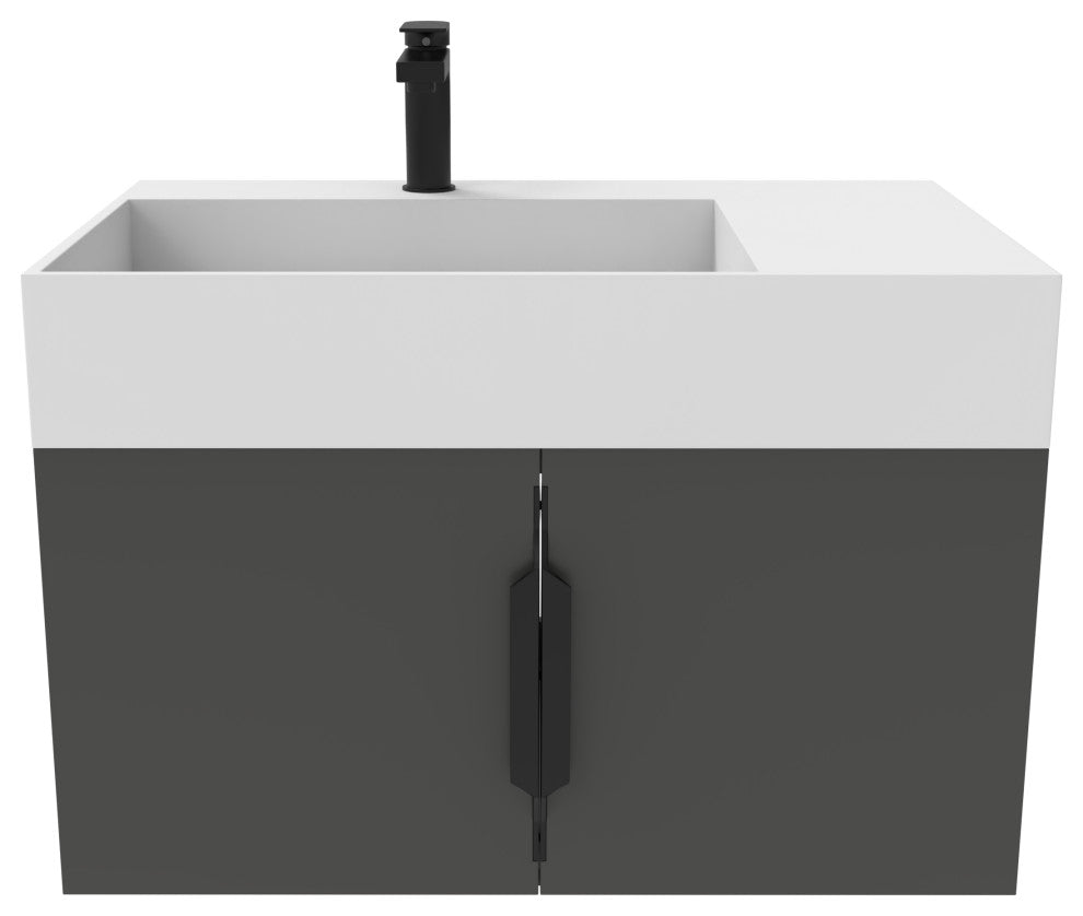 CastelloUSA Amazon 30" Left Wall Mounted Bathroom Vanity Set, Black, White Top, Black Handles