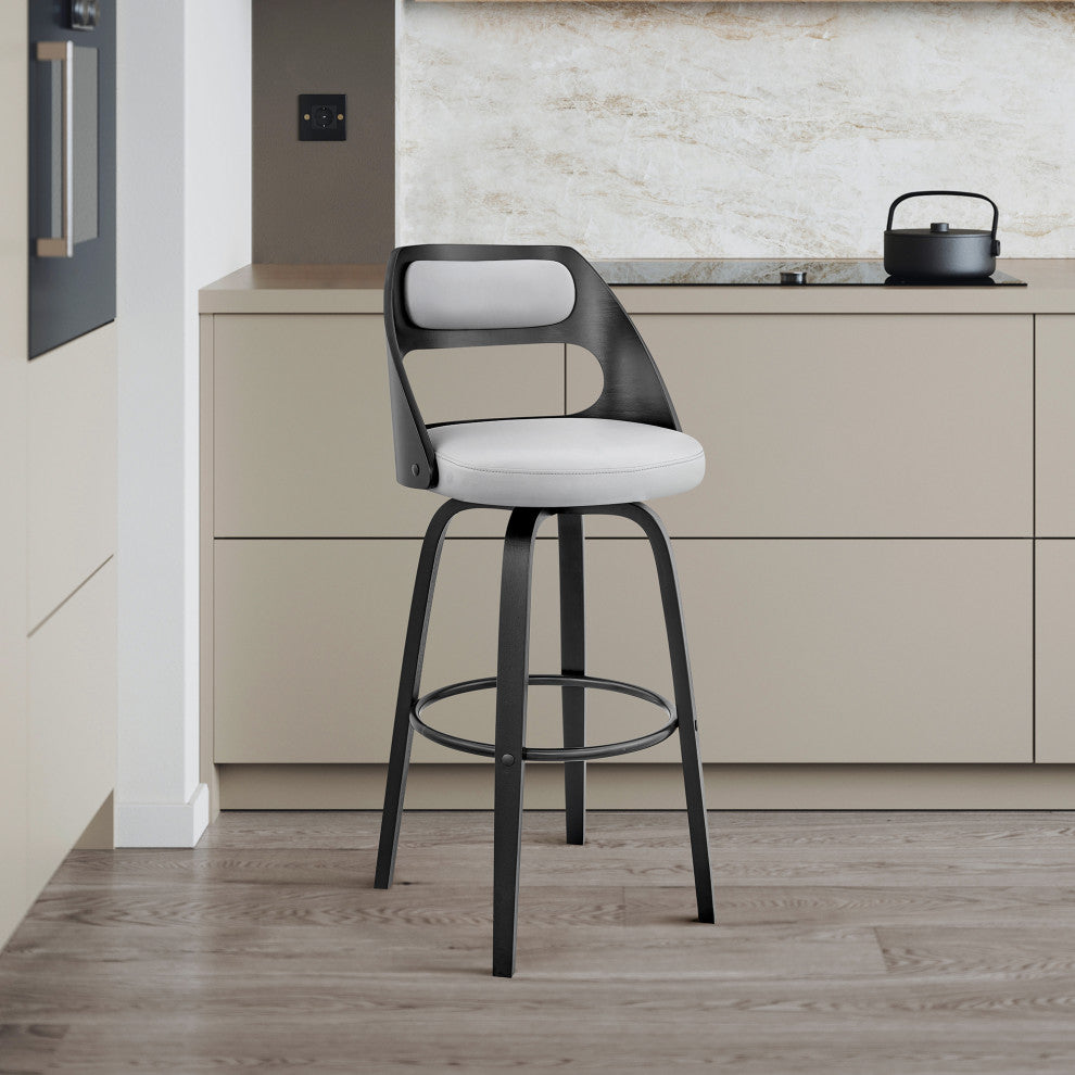 Julius Faux Leather and Wood Bar Stool, Gray and Black, 26"