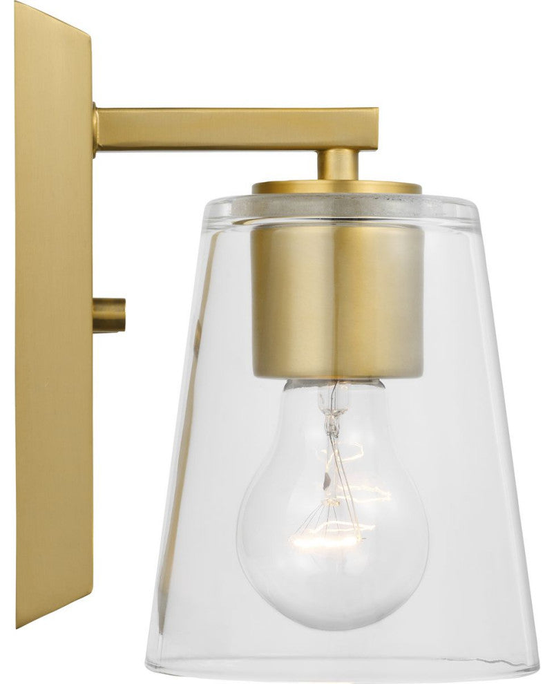 Vertex Collection One-Light Brushed  Gold Clear Glass Contemporary Bath Light