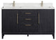 Gara Bath Vanity, Stone Top, Fir Wood Black, 60", Double Vanity, No Mirror