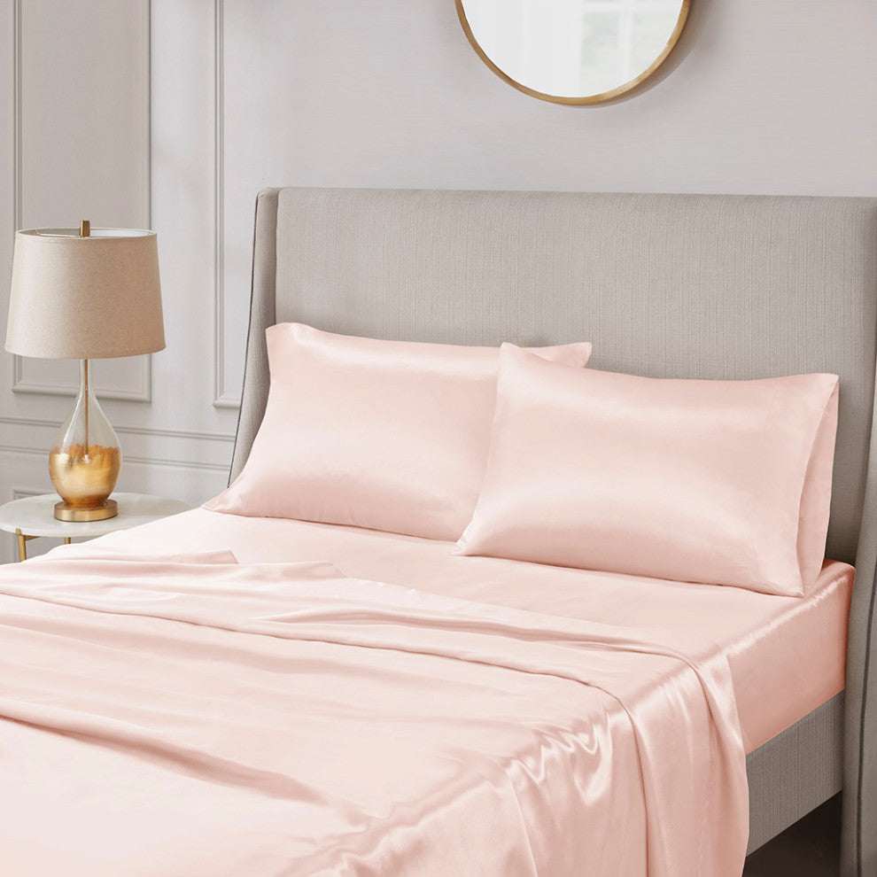 Madison Park Essentials Satin Luxury Satin 2-Piece Pillowcase Set, Blush Pink