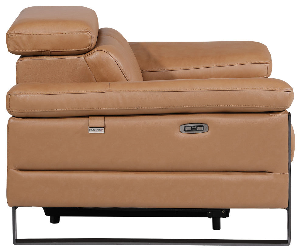 Antonio Italian Leather Power Reclining Arm Chair, Cognac