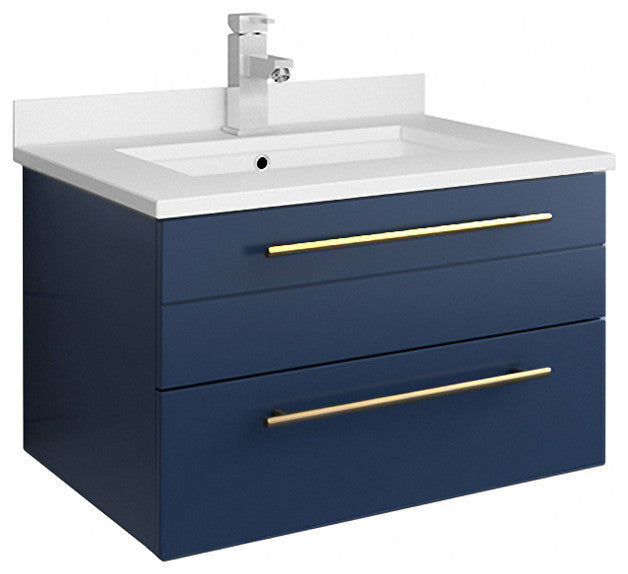 Fresca Lucera Royal Blue Wall Mount Modern Bathroom Cabinet With Top and Sink