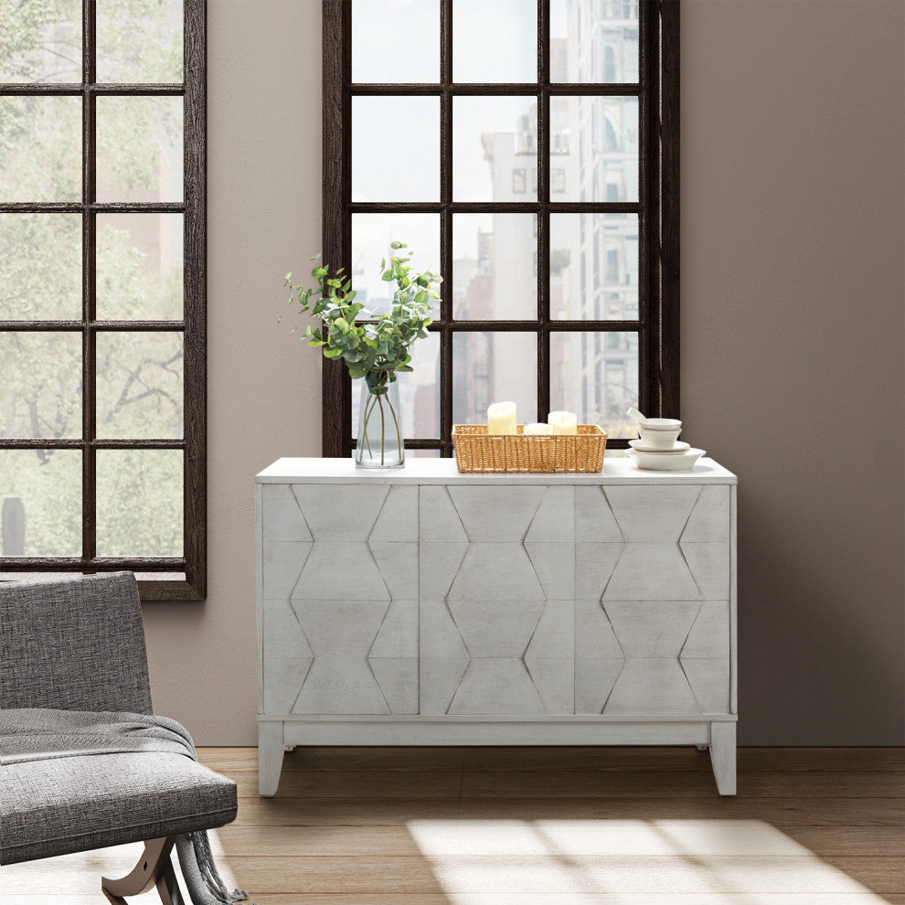 45" 3 Doors Storage, Wide Sideboard Cabinet, White