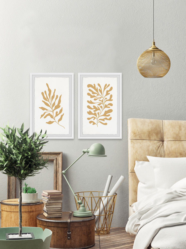 Golden Seaweeds Diptych, Set of 2, 12x18 Panels