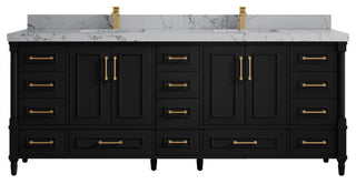 Aberdeen 84 Double Sink Bath Vanity in Black 2" Venatino Quartz