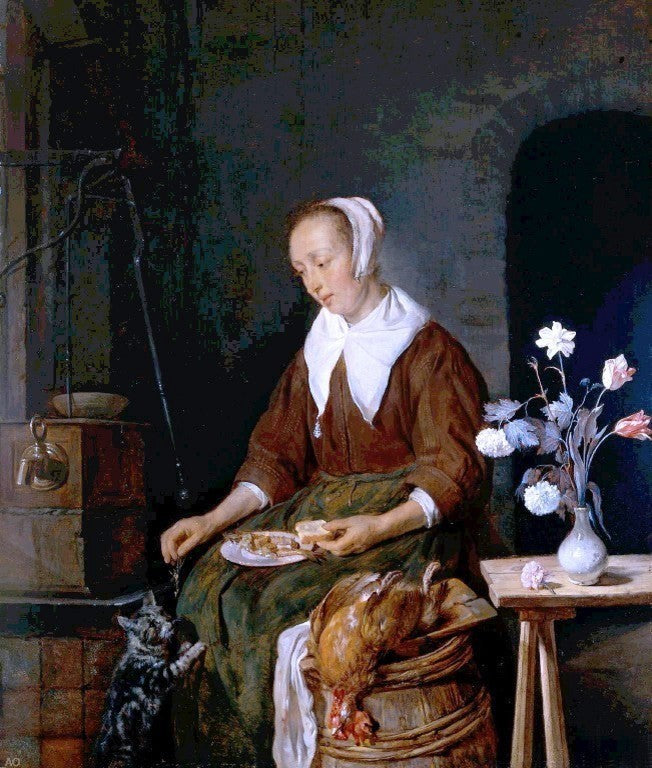 Gabriel Metsu Woman Eating and Feeding her Cat Gallery Wrapped Canvas Print