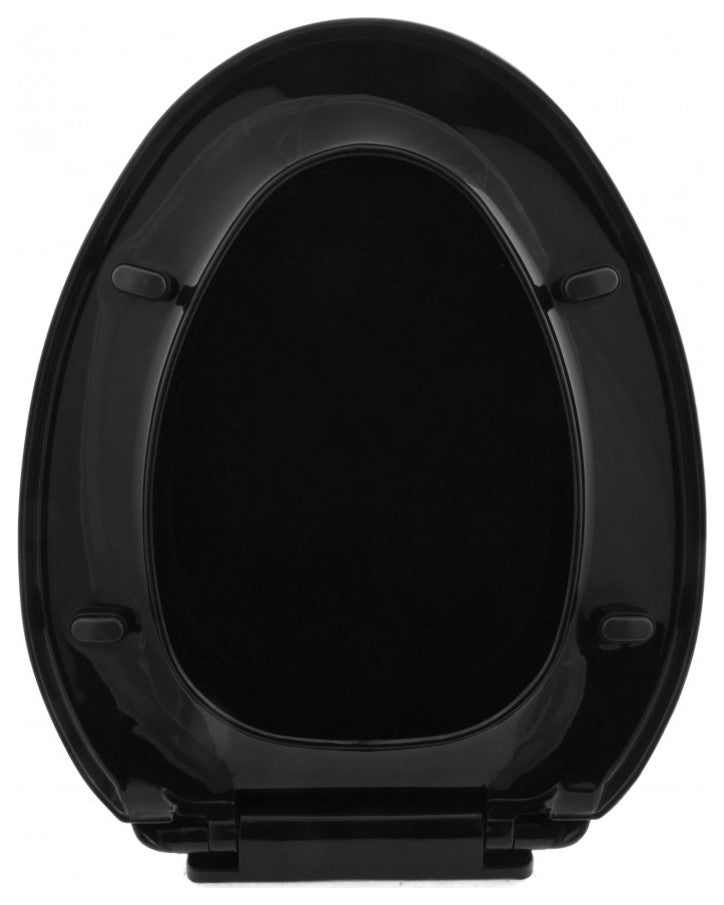 Black Elongated Toilet Seat with Non Slip Oval Seat Bumpers and Adjustable Hinge