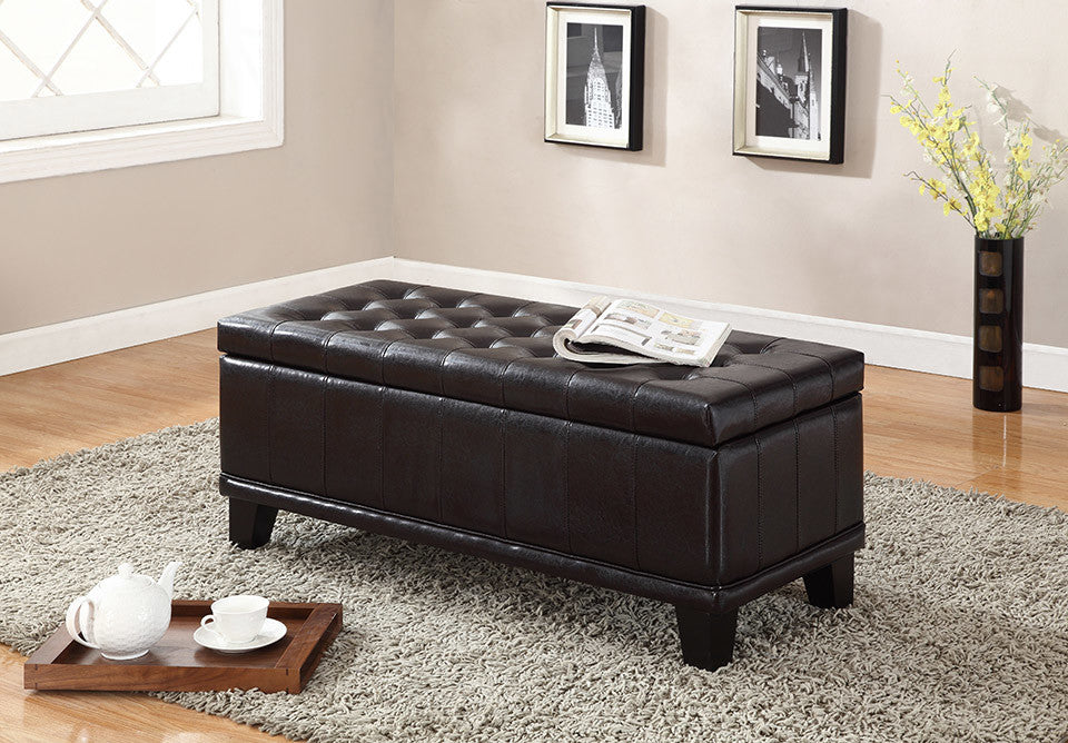 Bonded Leather Storage Ottoman With Blocked Feet, Brown