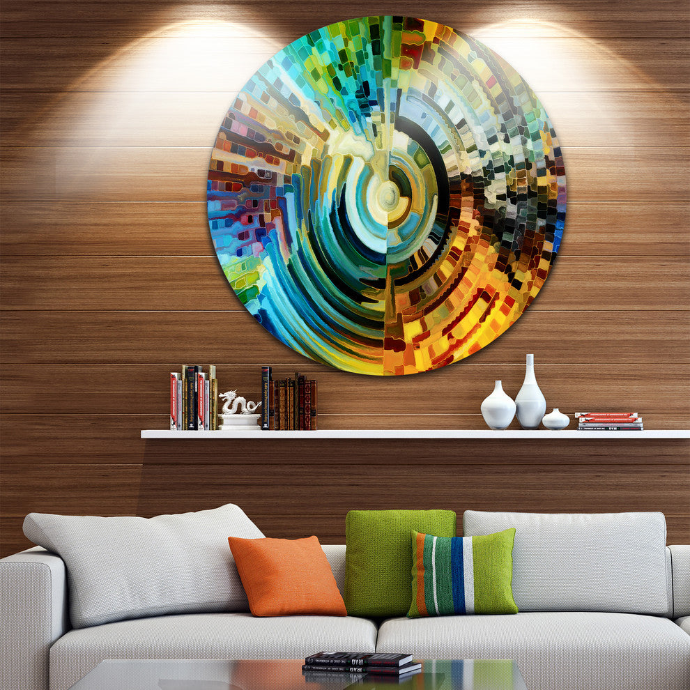 Paths Of Stained Glass, Abstract Large Disc Metal Wall Art, 38"