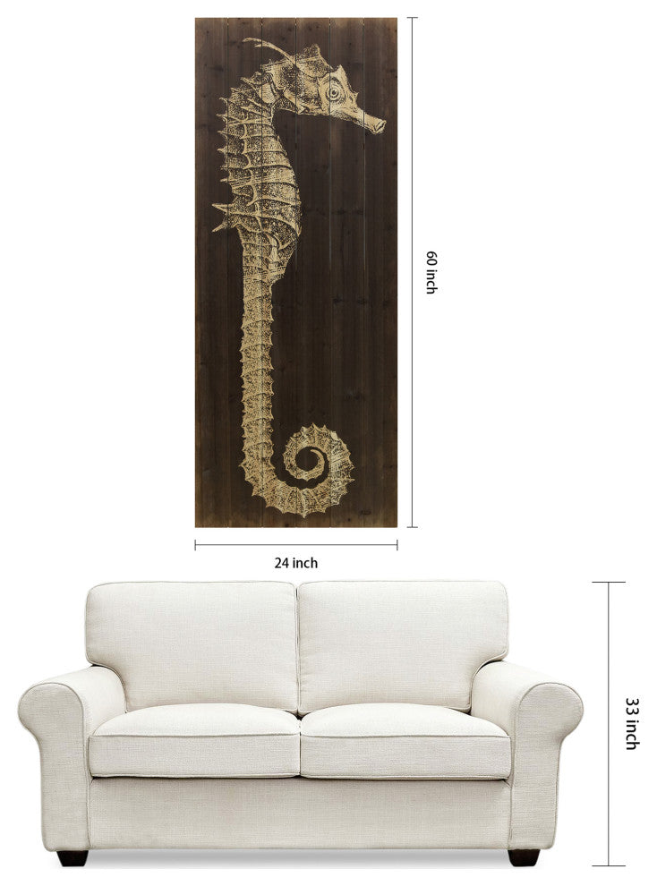 "Seahorse A" Wood Wall Art Giclee Printed on Solid Fir Wood Planks