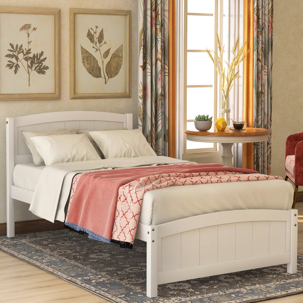 Gewnee Wood Platform Bed with Headboard,Footboard in White