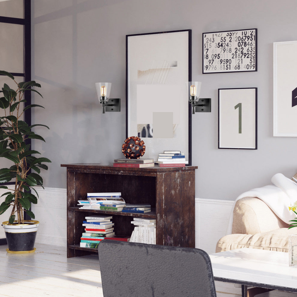 1-Light Matte Black Indoor Wall Sconce With Clear Cone Glass Shade