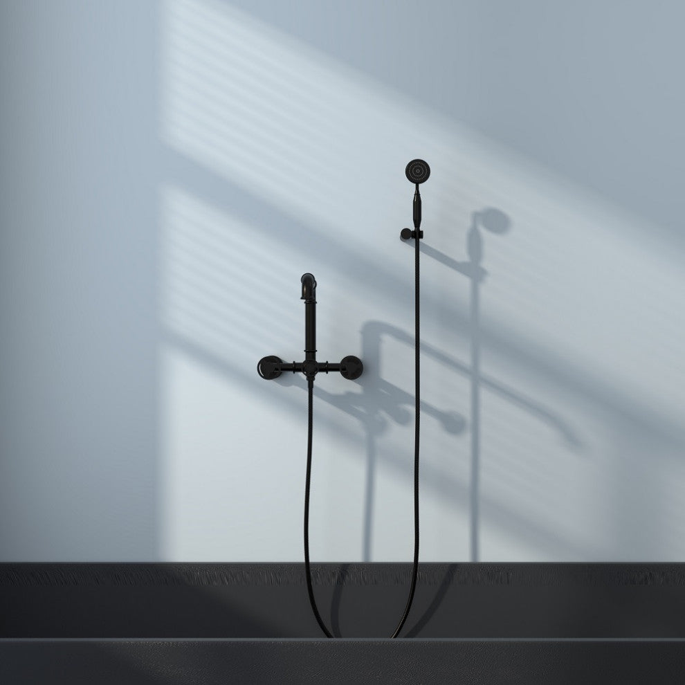 Ruth Industrial Pipe Wall Mounted Bathtub Filler Faucet with Hand Shower