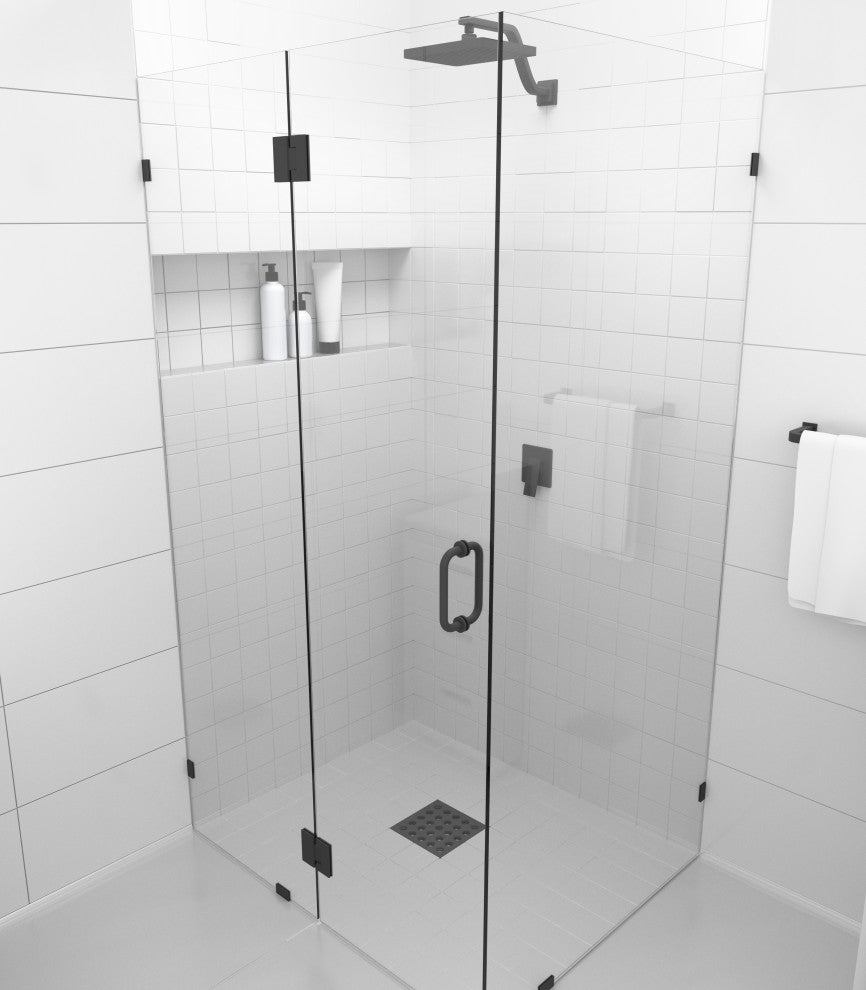 78"x50"x35" Frameless 90 Degree Shower Enclosure Glass Hinge, Matte Black