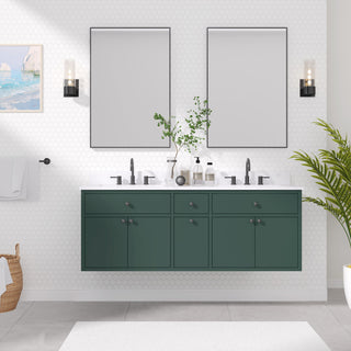 Paisley Vanity Combo, Cala White Engineered Top, 60", Everglade Green, Double Sink
