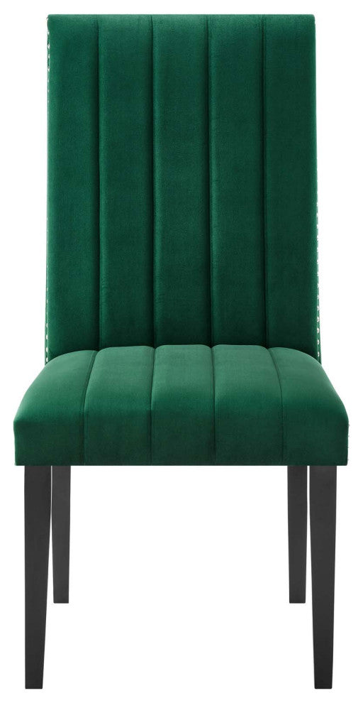 Dining Chair, Nailhead, Set of 2, Green, Velvet, Modern, Bistro Hospitality
