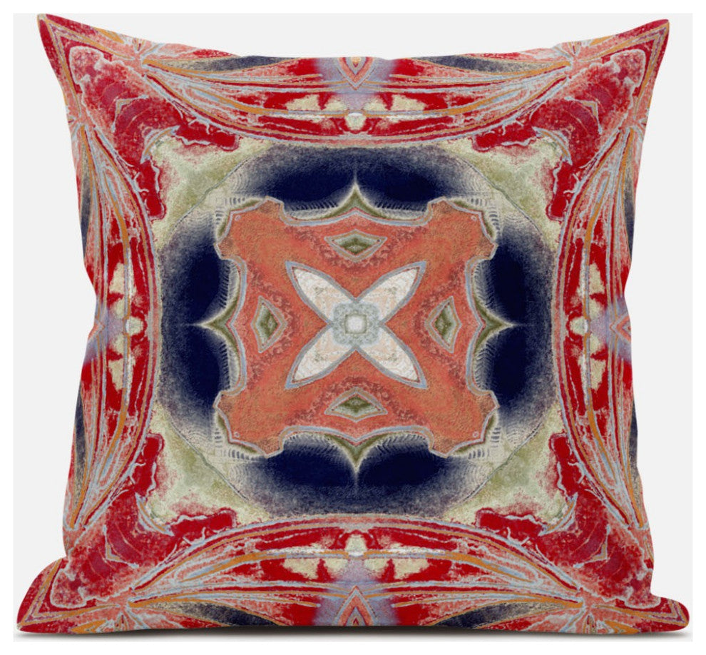 20" Red Cream Geo Tribal Suede Throw Pillow