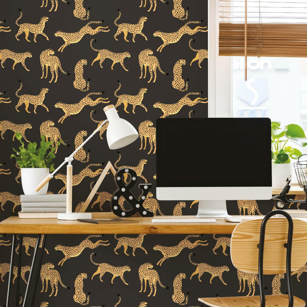 Black & Orange Cheetah Cheetah Peel & Stick Wallpaper