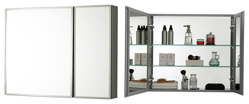 Aluminum Bathroom Medicine Cabinet, Recess Or Surface Mount, 30"x26"