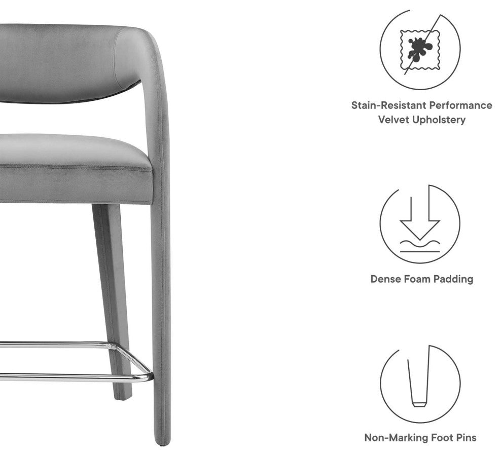 Pinnacle Performance Velvet Counter Stool Set of 2, Gray Silver