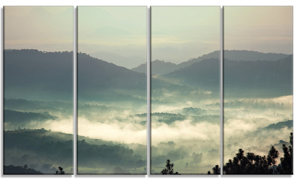 Beautiful Foggy Hills in Sri Lanka, Beach Photo Canvas Print, 48"x28", 4 Panels