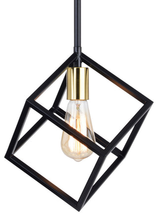 Vaxcel Lighting P0401 Deering 10"W Cube Pendant - Matte Black / Satin Brass