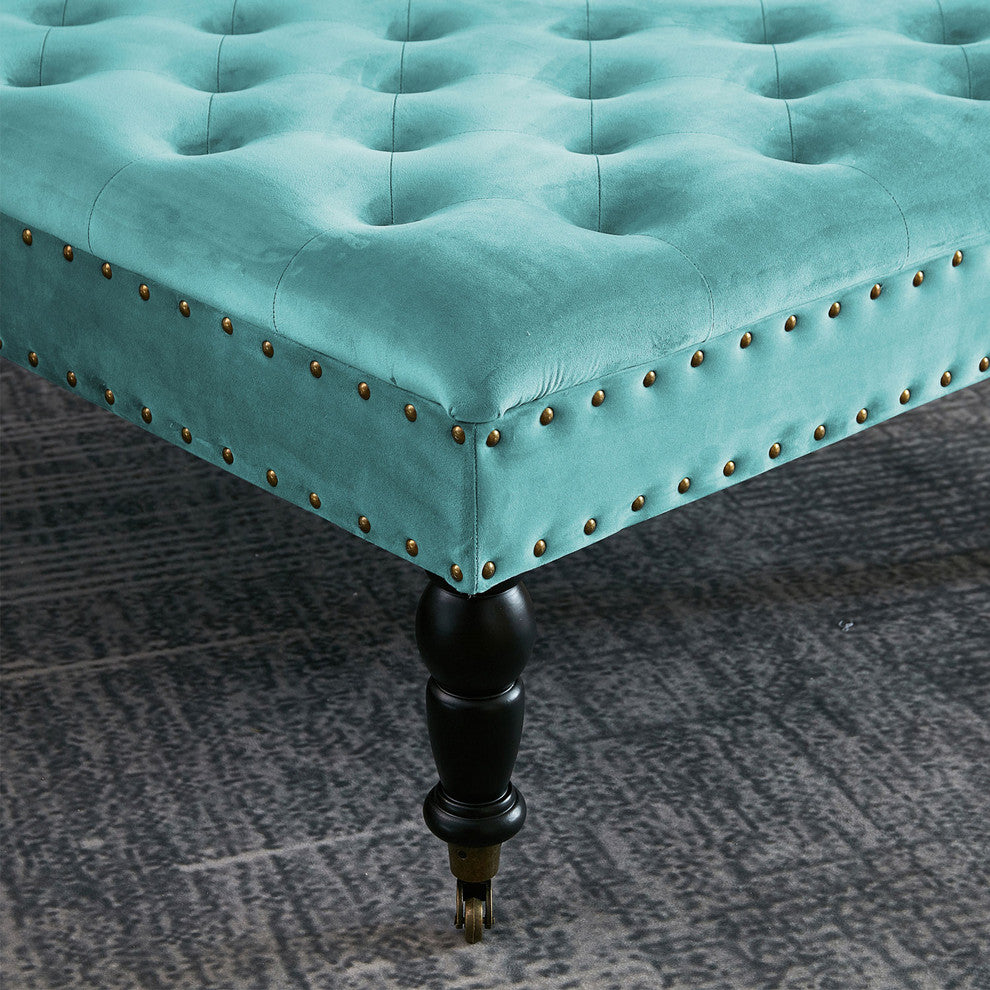 Supersoft Tuft Coffee Table Ottoman, Agate Green, 33"x33"x18"