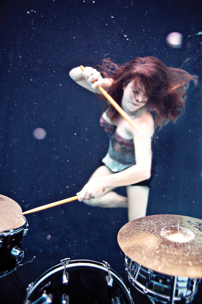 Underwater Drummer "Hit Like A Girl" Photographaph, 8x12, Metal Print