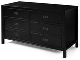 Lydia 57" Classic Solid Wood 6 Drawer Dresser - Black